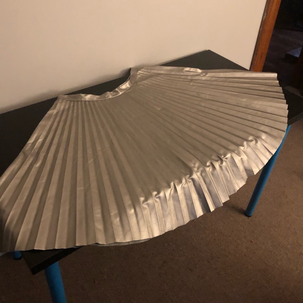 Faux leather, metallic, pleated knee length skirt